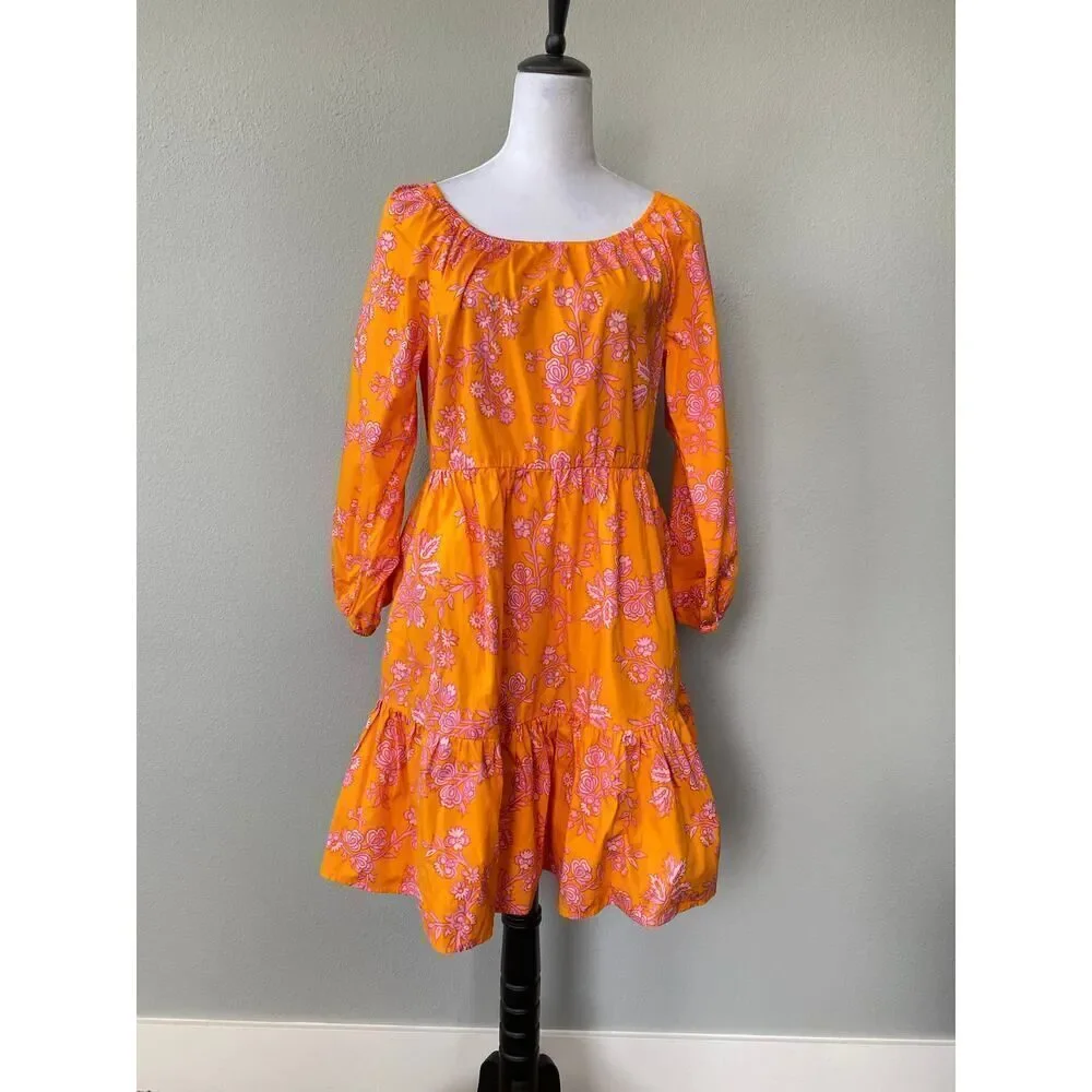 J.Crew Floral Mini Dress Size 12 Orange Pink Bold Print Romantic Cottagecore - Picture 2 of 12